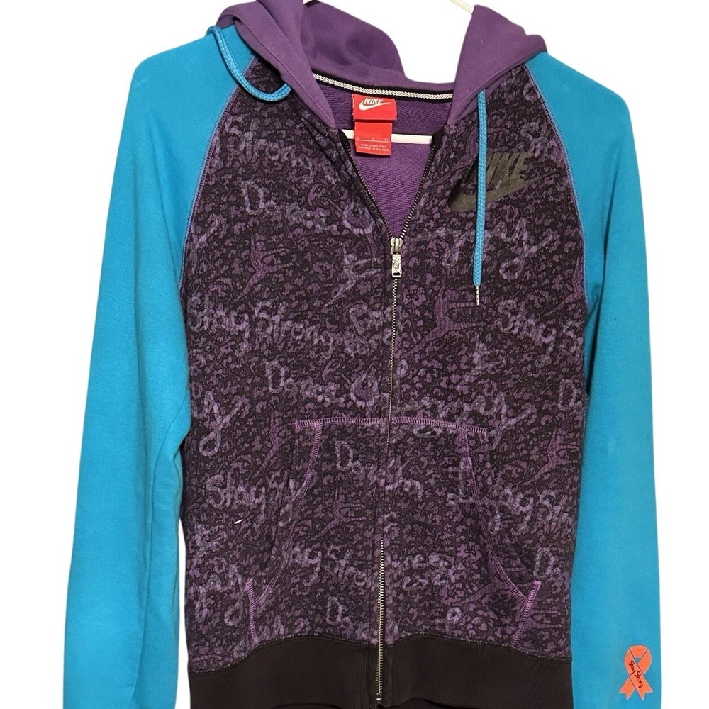 Nike Womens Full Zip Hoodie Purple Teal Stay Strong Dance On Graphic Small